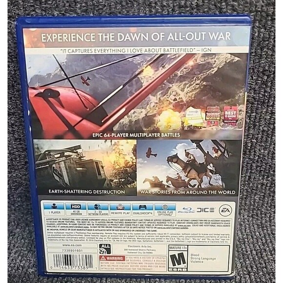 PS4 Battlefield 1 (PlayStation 4, 2016) No Manual Tested - Picture 2 of 4